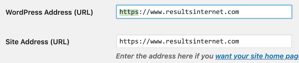 Edit WordPress URLs in Settings